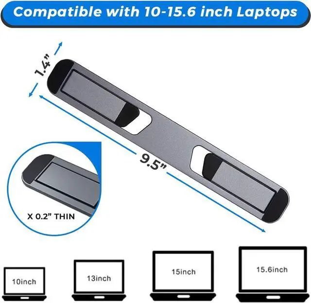 Alt view image 2 of 7 - Laptop Riser for Desk  Aluminum Foldable Laptop Stand for 10-16 Models Including MacBook, MacBook Air, iPad, HP and More  Self-Adhesive Portable Laptop Stand with Non-Skid Feet