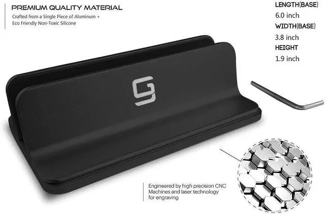 Alt view image 2 of 7 - Vertical Laptop Stand for Desk [Adjustable] Sturdy Aluminum Dock Fits All Laptops (up to 20.3 inches) Space Saving, Modern Compact Holder, Compatible with MacBook Pro/Air, Surface, HP, Dell (Black)