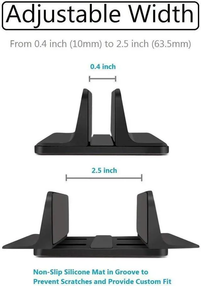 Alt view image 3 of 7 - Vertical Laptop Stand for Desk [Adjustable] Sturdy Aluminum Dock Fits All Laptops (up to 20.3 inches) Space Saving, Modern Compact Holder, Compatible with MacBook Pro/Air, Surface, HP, Dell (Black)