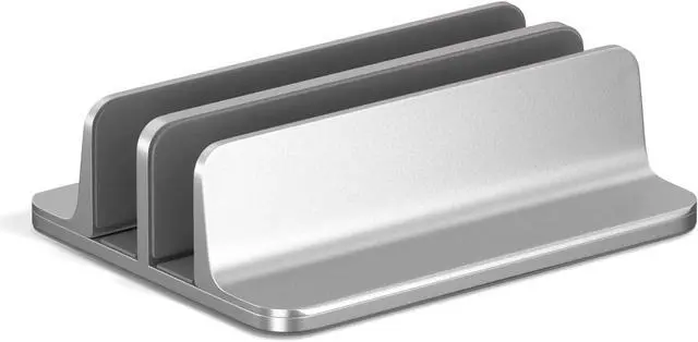 Alt view image 6 of 6 - Kuzy Aluminum Laptop Stand, Dual-Slot Vertical Holder for MacBook, Gaming Laptops & Tablets, Adjustable & Secure, Silver, Laptop Stand Vertical