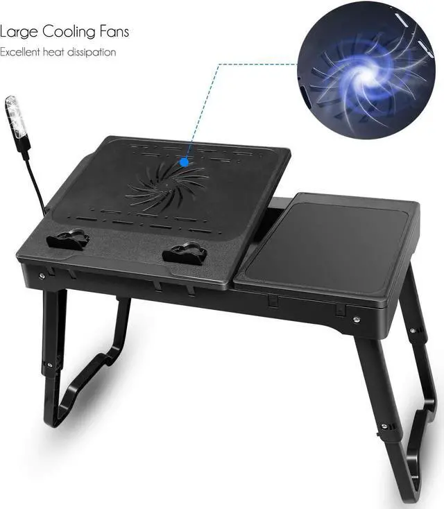 Alt view image 4 of 7 - Laptop Stand for Bed-Multi-Functional Laptop Bed Table Tray w/Internal Cooling Fan & 2 Independent Laptop Stands-Foldable & 3 Different Height Laptop Desk-LED Lamp-4 Port USB for Home/Office