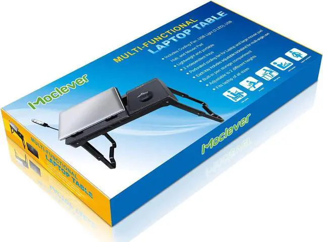 Alt view image 6 of 7 - Laptop Stand for Bed-Multi-Functional Laptop Bed Table Tray w/Internal Cooling Fan & 2 Independent Laptop Stands-Foldable & 3 Different Height Laptop Desk-LED Lamp-4 Port USB for Home/Office