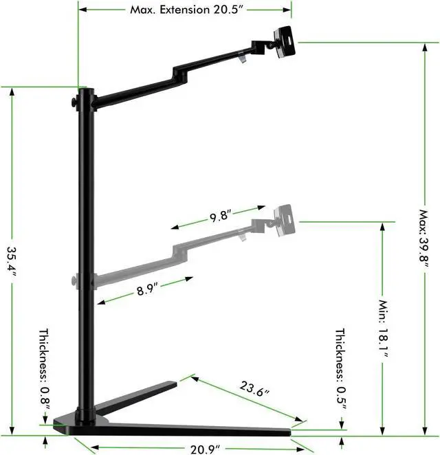 Alt view image 6 of 6 - 3 in 1 360 Degree Rotating Height Adjustable Laptop Tablet Stand for Bed,Floor,Compatible with Ipad Pro 12.9 Inch, Ipad Air, Ipad Mini,MacBook Pro/Air,MS Surface Pro,MS Surface Book Stand