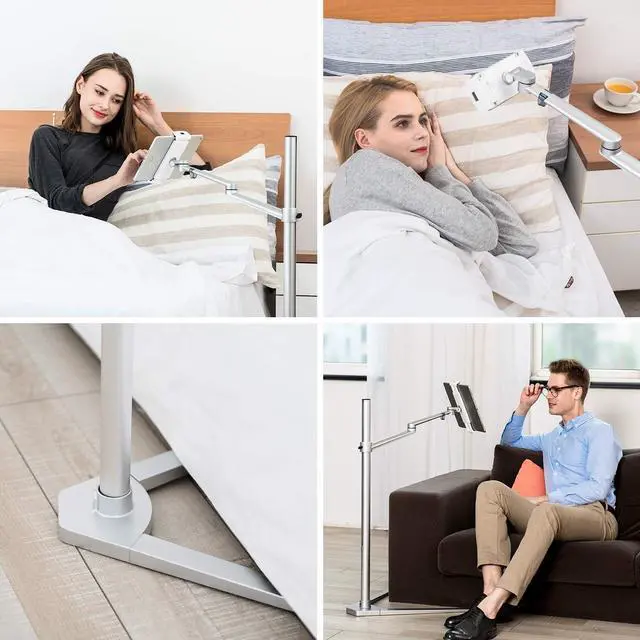 Alt view image 3 of 6 - Tablet Holder for Bed  Height Adjustable Tablet Stand  360-Degree Rotative Design  Premium Durable Construction  Ideal for Movies, Teaching, Online Learning, Reading  Widely Compatible