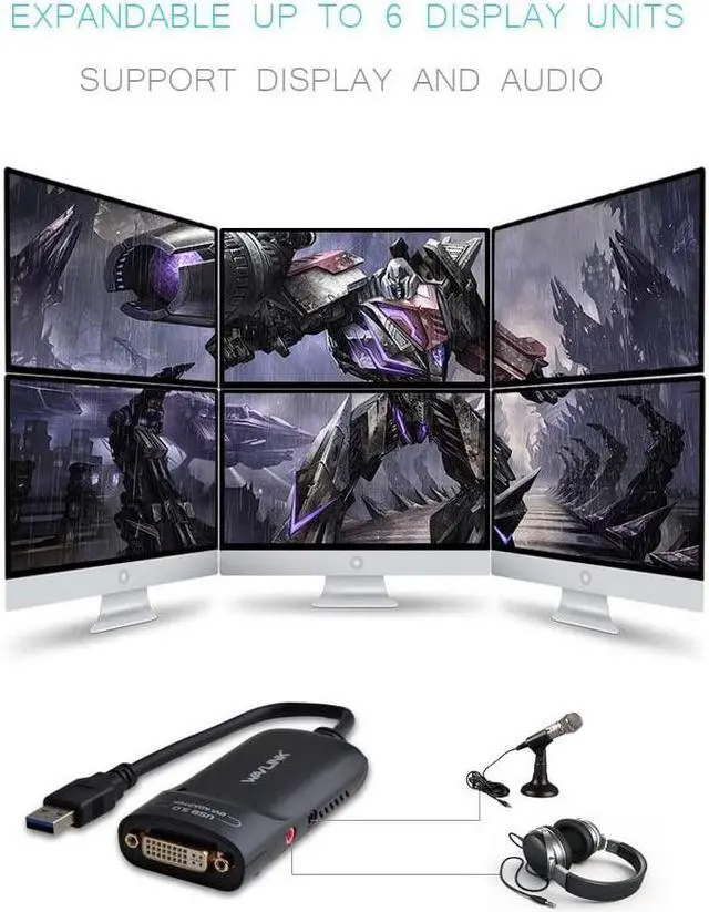 Alt view image 5 of 6 - South City Mall USB3.0 to DVI/VGA Universal Graphic AdapterSupports Primary/2048x1152 Extend/Mirror Video Mode up to 6 Display Units with Aduio Port Displaylink Chip for Windows, Chrome OS