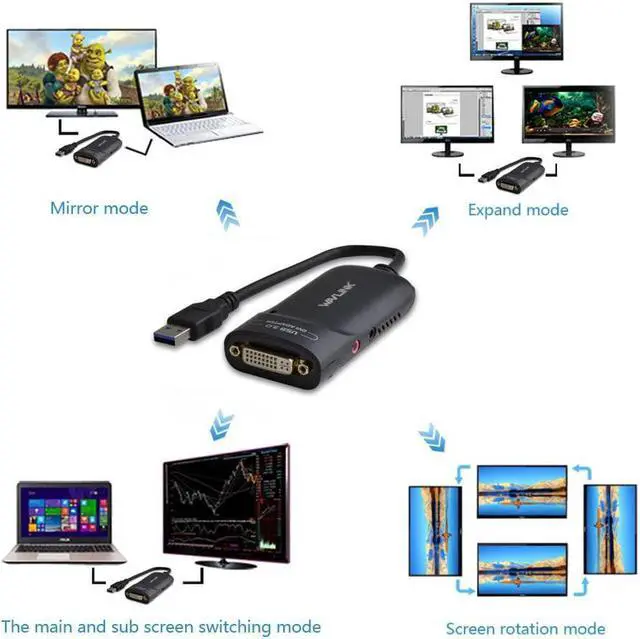 Alt view image 4 of 6 - South City Mall USB3.0 to DVI/VGA Universal Graphic AdapterSupports Primary/2048x1152 Extend/Mirror Video Mode up to 6 Display Units with Aduio Port Displaylink Chip for Windows, Chrome OS