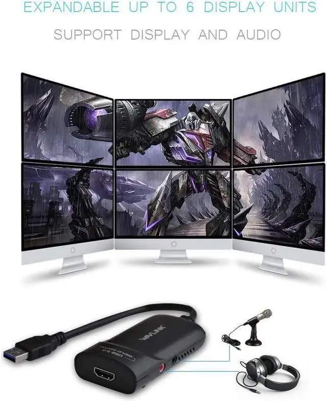 Alt view image 4 of 7 - USB3.0 to HDMI Universal Video Graphics Adapter/2048x1152 External Video Card Adapter with Audio Port Displaylink Chip Supports up to 6 Monitor displays for Windows & Chrome OS