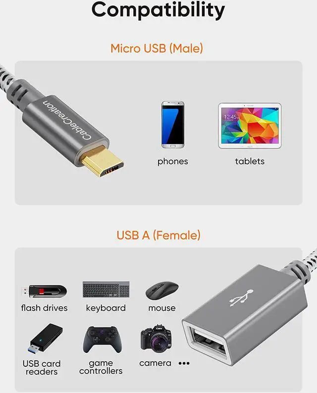 Alt view image 6 of 7 - USB to Micro USB Adapter 0.15m USB 2.0 Male to Female for USB Micro-B Devices S7 Flash Drive Mouse Keyboard Game Controller Aluminum Space Gray