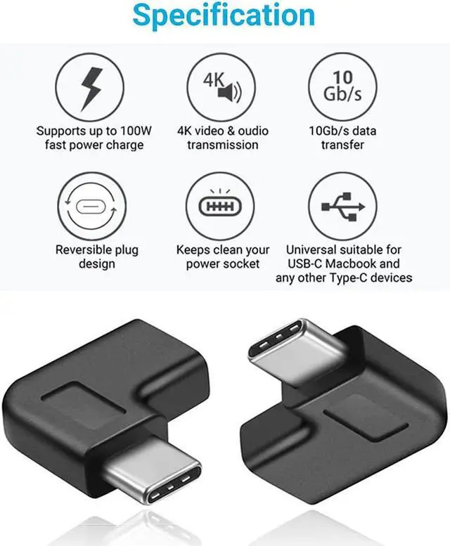 Alt view image 3 of 7 - USB C Right Angle Adapter 90 Degree USB C to USB Type-C Male to Female Adapter Convertor Extension for Laptop & Tablet & Mobile Phone (2 Pack).