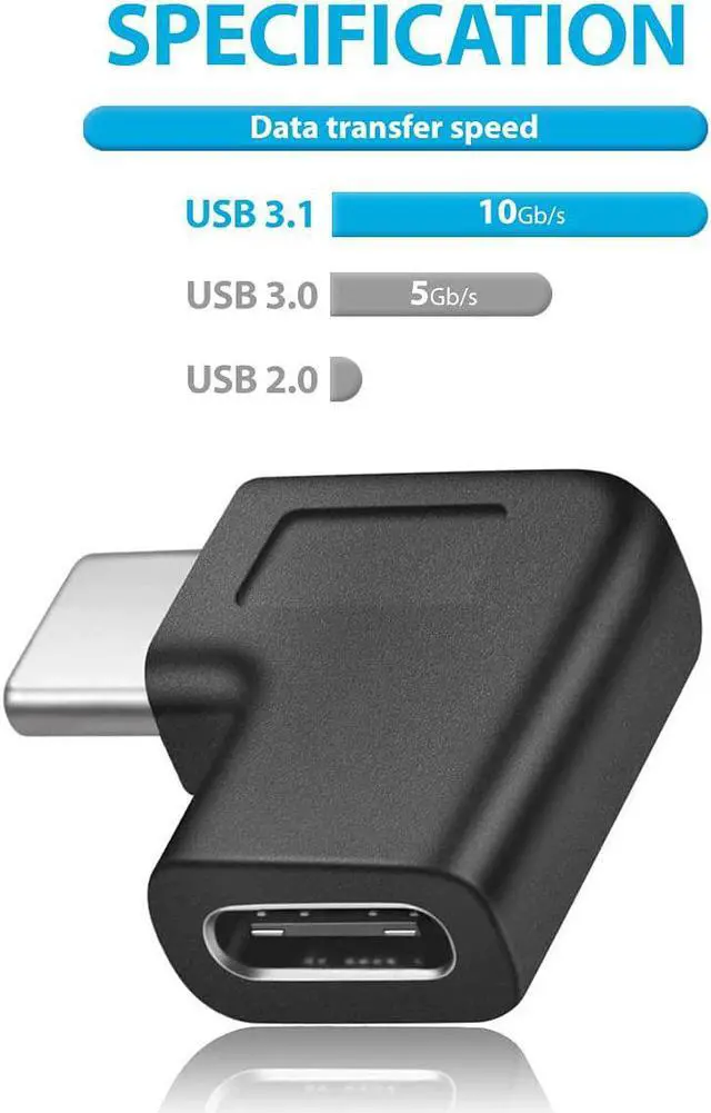 Alt view image 4 of 7 - USB C Right Angle Adapter 90 Degree USB C to USB Type-C Male to Female Adapter Convertor Extension for Laptop & Tablet & Mobile Phone (2 Pack).