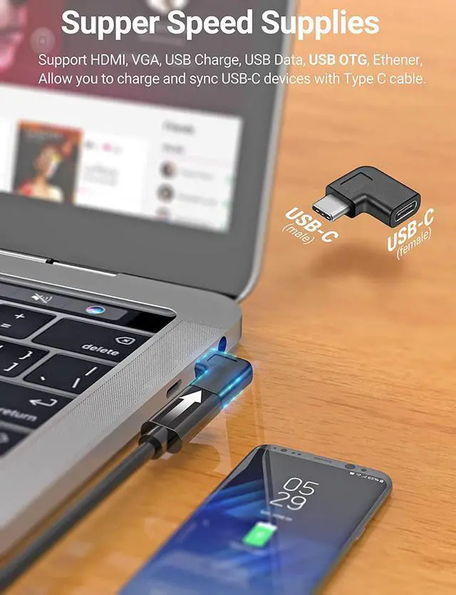 Alt view image 2 of 7 - USB C Right Angle Adapter 90 Degree USB C to USB Type-C Male to Female Adapter Convertor Extension for Laptop & Tablet & Mobile Phone (2 Pack).
