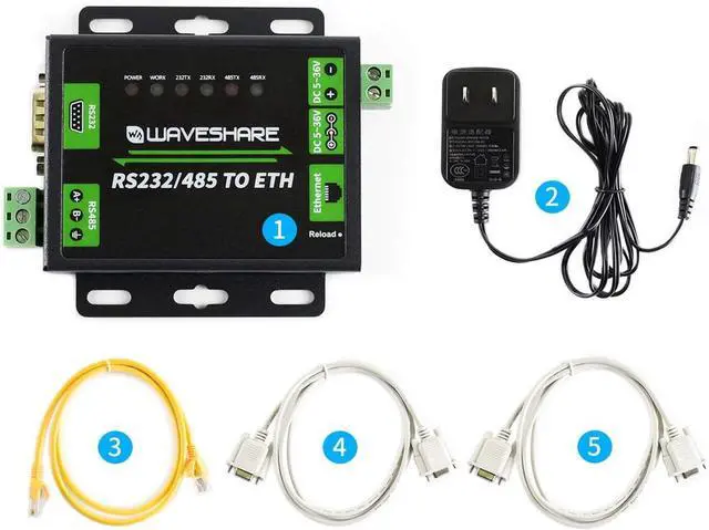 Main image of Waveshare Industrial RS232/RS485 to Ethernet Converter with Dual Serial Ports High-Speed Low-Power High-Stability Upgradable Easy to Communicate Between RS485 and RJ45 Port Ethernet