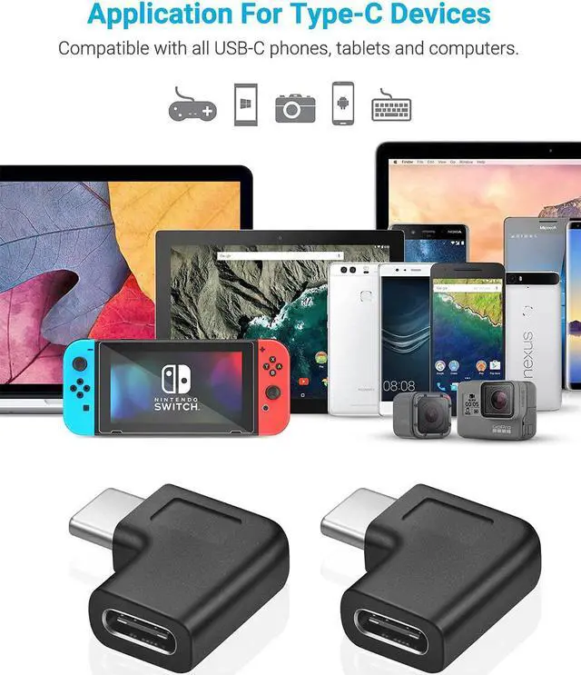 Alt view image 6 of 7 - USB C Right Angle Adapter 90 Degree USB C to USB Type-C Male to Female Adapter Convertor Extension for Laptop & Tablet & Mobile Phone (2 Pack).