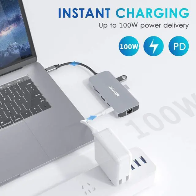 Alt view image 5 of 7 - USB C Adapters for MacBook Pro/Air,Mac Dongle with 3 USB Port,USB C to HDMI, USB C to RJ45 Ethernet,MOKiN 9 in 1 100W Pd Charging, USB C to SD/TF Card Reader USB C Hub