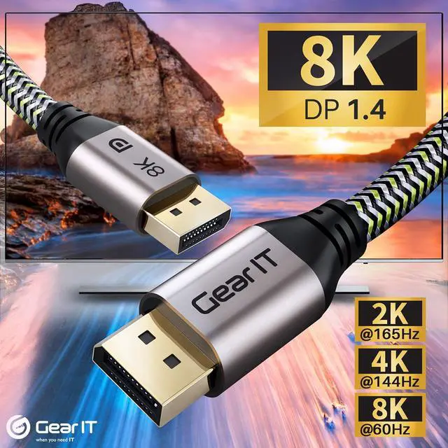 Alt view image 2 of 7 - GEARit DisplayPort to DisplayPort Cable 1.4 (8K@60Hz, 4K@144Hz, 2K@165Hz), 16.5 Feet, 1 Pack