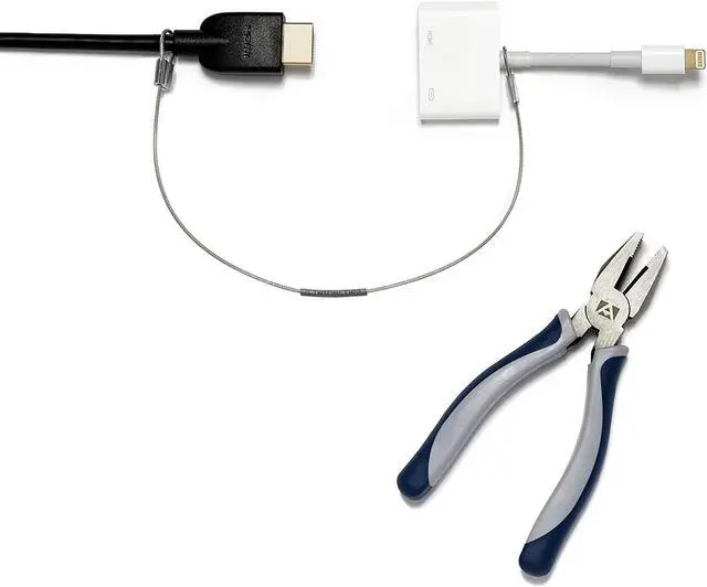 Main image of Patented Pre-Assembled Adapter Ties - Anti-Theft Cable Locks for Tools, Dongles, Tethers, Computer adapters. Steel Cable, Security Lock, Easy Installation with Free Crimping Tool