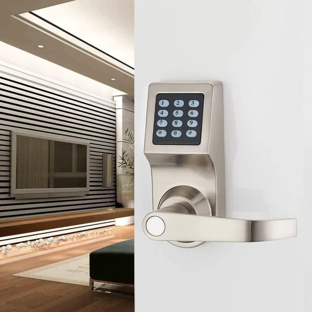 Alt view image 3 of 6 - Digital Door Lock Remote Control, M1 Card, Code & Key Unlock, Reversible Handle Direction