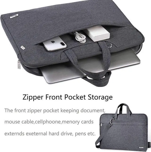 Alt view image 2 of 7 - Laptop Bag 17 17.3 Inch Water-resistant Laptop Sleeve Case with Shoulder Straps & Handle Computer Case Cover Slim Briefcase Compatible with 17-18 Hp    Grey