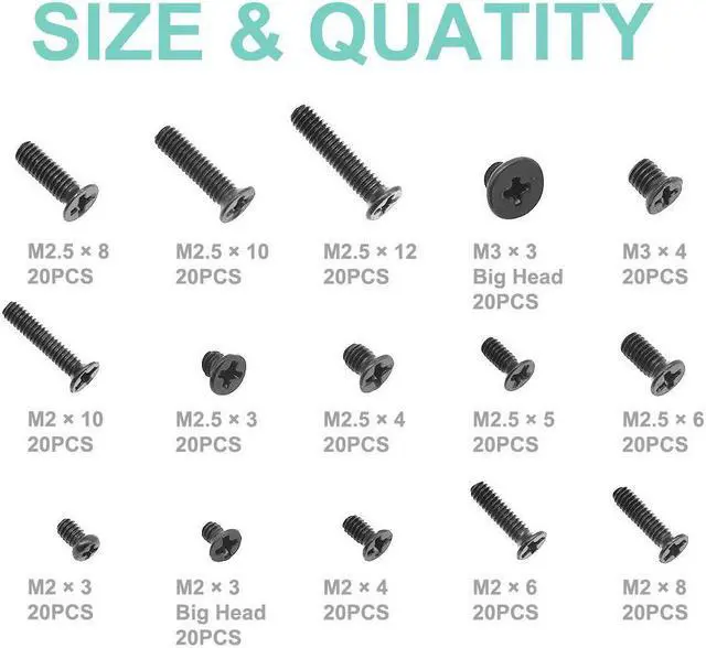 Alt view image 2 of 5 - QTEATAK 300Pcs Black Laptop Notebook Computer Replacement Screws Kit for Lenovo Toshiba Gateway Samsung HP IBM Dell Sony Acer Asus SSD Hard Disk SATA