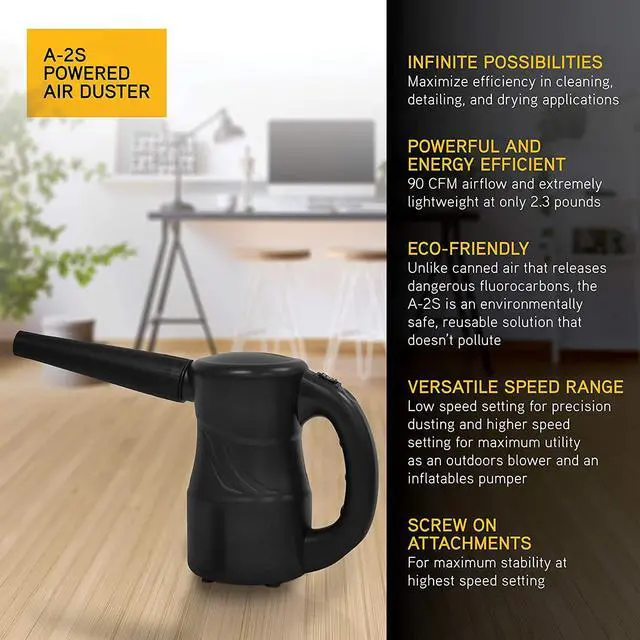 Alt view image 2 of 5 - XPOWER A-2S Cyber Duster Electric Air Duster for Dusting, Drying, Inflating, Blowing, Car Detailing, Computer, Leaf Blowing, 90 CFM, 2 Nozzles + 1 Brush, High Performance Motor, Eco-Friendly, Black