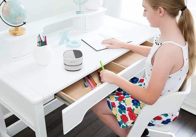 Alt view image 6 of 6 - ODISTAR Desktop Vacuum Cleaner, Mini Table dust Sweeper Energy Saving,High Endurance up to 90 mins,Cordless&360º Rotatable Design for Keyboard/Home/School/Office(White AA Battery)