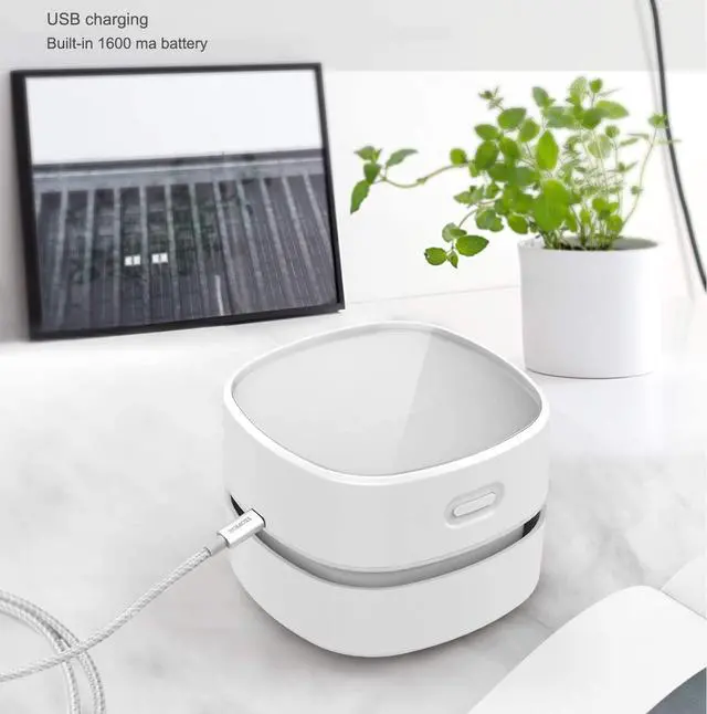 Alt view image 2 of 6 - ODISTAR Desktop Vacuum Cleaner,Mini Table dust Sweeper Energy Saving with auto Power-Off Function,High Endurance up to 400 mins,Cordless&360º Rotatable for Keyboard/Home/Office (White USB Charging)