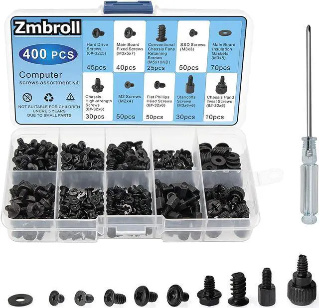 Main image of 400Pcs Computer Screws Standoffs Kit SSD Screw for Universal Motherboard PC Computer Case Screw Fan CD-ROM with Screwdriver