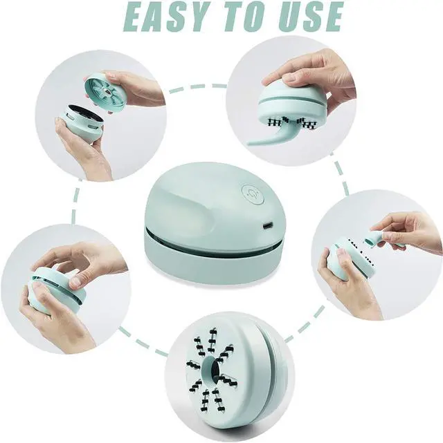 Alt view image 5 of 6 - Desktop Vacuum Cleaner USB Charging with Vacuum Nozzle Cleaning Brush, Detachable Design & Portable Mini Table Dust Vaccum Cleaner, Clean Dust, Crumbs, Piano, Computer, Car Etc(Light Green)
