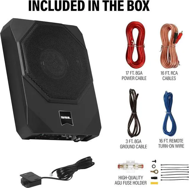Alt view image 4 of 5 - Laboratories US10K 10 Inch Powered Under Seat Car Subwoofer - 1000 Watts Max, Dual 4 Ohm Voice Coil, 8 Gauge Amp Installation Kit