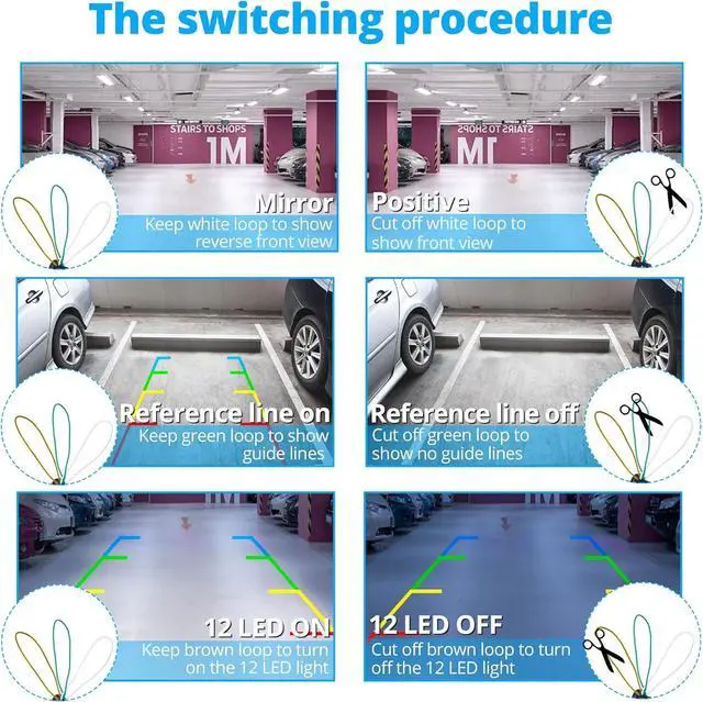 Alt view image 6 of 7 - Car Backup Camera, Rear View Camera Ultra HD 12 LED Night Vision,Waterproof Reverse Camera 140° Wide View Angel with Multiple Mount Brackets for Universal Cars,SUV,Trucks,RV and More