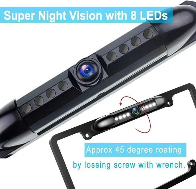 Alt view image 3 of 7 - License Plate Backup Camera HD Night Vision Rear View Camera with 8 LEDs 170° Viewing Angle Waterproof Backup Rear Camera for Cars