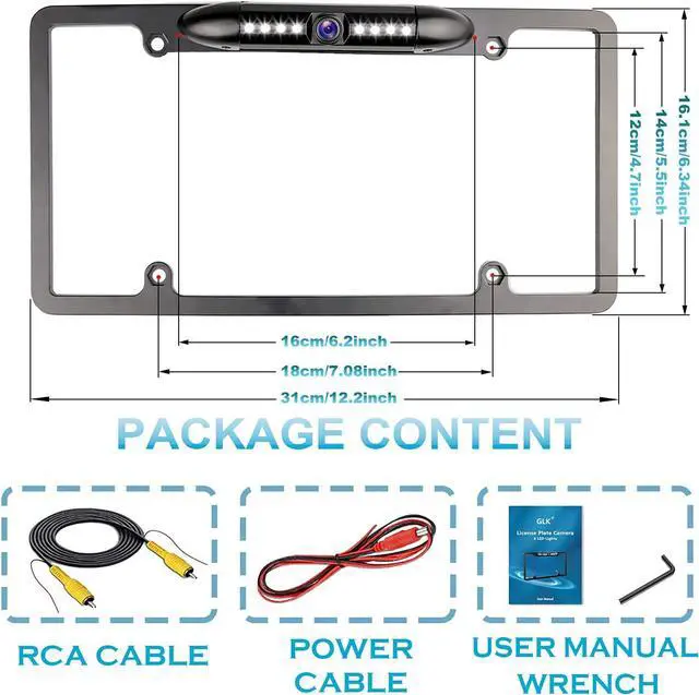 Alt view image 7 of 7 - License Plate Backup Camera HD Night Vision Rear View Camera with 8 LEDs 170° Viewing Angle Waterproof Backup Rear Camera for Cars