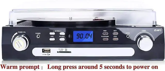 Alt view image 6 of 7 - Bluetooth Record Player with Stereo Speakers, Turntable for Vinyl to MP3 with Cassette Play, AM/FM Radio, Remote Control, USB/SD Encoding, 3.5mm Music Output Jack(Black)