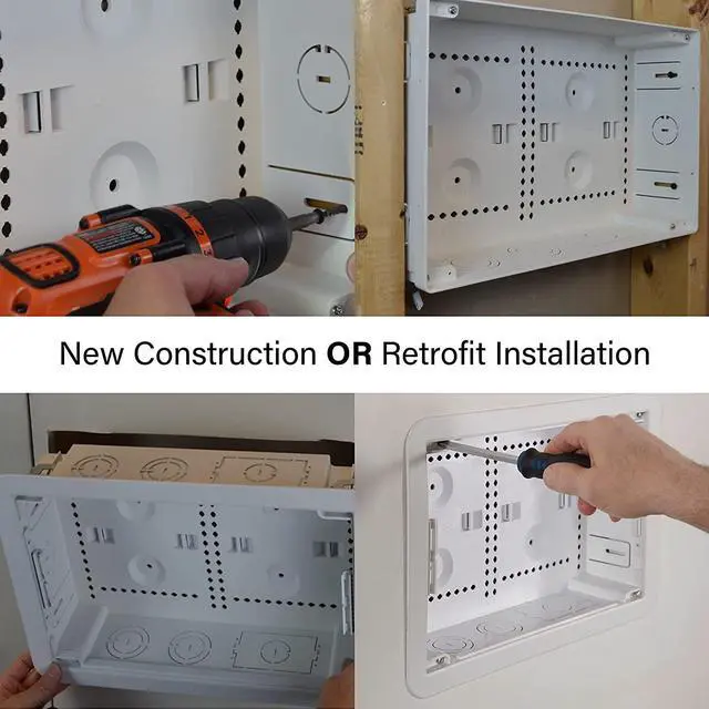 Alt view image 5 of 7 - Legrand - OnQ 9 In. Media Enclosure, Wall Cable Management to Organize System Devices, Home Networking Panel Dual Purpose In Wall Enclosure for Device Storage, Media Box, White, ENP0905NAV1