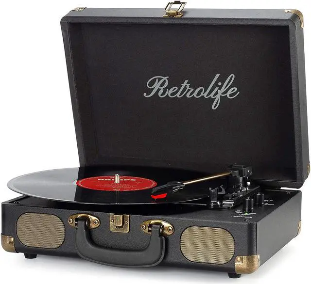 Main image of Vinyl Record Player 3-Speed Bluetooth Suitcase Portable Belt-Driven Record Player with Built-in Speakers RCA Line Out AUX in Headphone Jack Vintage Turntable