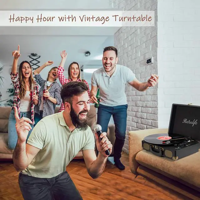 Alt view image 7 of 7 - Vinyl Record Player 3-Speed Bluetooth Suitcase Portable Belt-Driven Record Player with Built-in Speakers RCA Line Out AUX in Headphone Jack Vintage Turntable