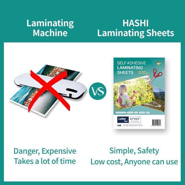 HA Shi Self Adhesive Laminating Clear Sheets, 4mil, Pack of 50, Letter Size (85 x 11 Inches) No Heat, No Machine, Laminate Sheets Self