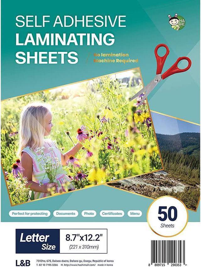 HA SHI Self Adhesive Laminating Sheets, Cold Laminate, self Seal, Plastic  Paper, 8.5 x 11 Inch (50 Sheets) 