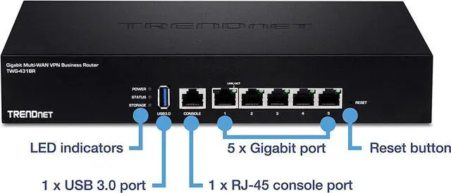 Alt view image 2 of 6 - TRENDnet Gigabit Multi-WAN VPN Business Router, TWG-431BR, 5 x Gigabit Ports, 1 x Console Port, QoS, Inter-VLAN Routing, Dynamic Routing, Load-Balancing, High Availability, Online Firmware Updates