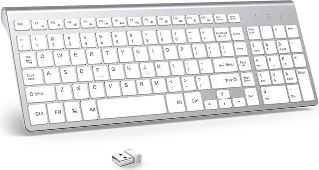 Main image of J JOYACCESS Wireless Keyboard, 2.4G Slim and Compact Wireless Keyboard with Numeric Keypad for Laptop, MacBook air, Apple, Computer, PC-Sliver&White