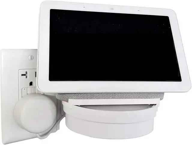 Main image of The Google Home Hub Nest Hub [Gen 1 and Gen 2] Mount for Electrical Outlets. Full Swivel. Installs in Seconds. Hidden Cord Storage. Award Winning Design.