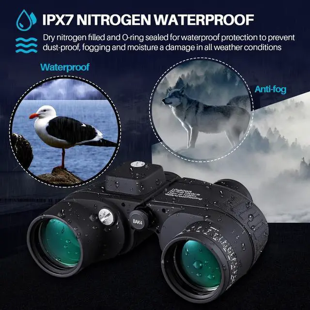 Alt view image 5 of 6 - 10x50 Marine Binoculars with Rangefinder for Adults - IPX7 Waterproof BAK4 Prism FMC Lens Binoculars with Compass and Shoulder Harness Strap for Navigation Hunting Bird Watching