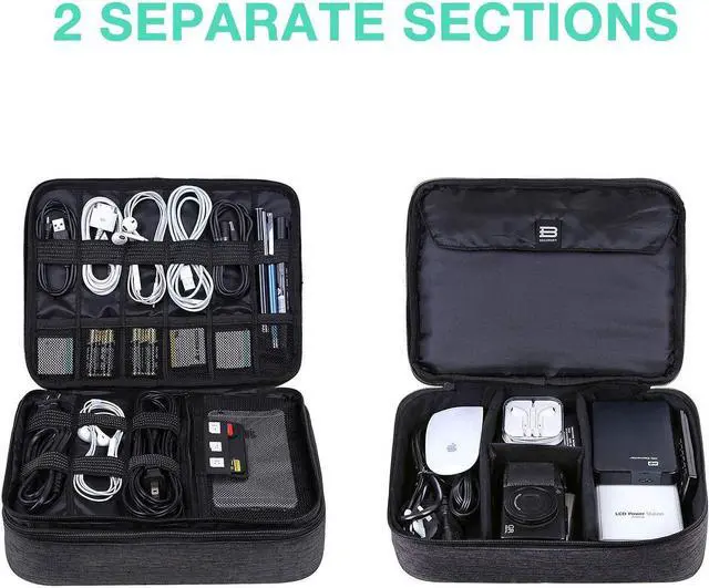Alt view image 2 of 7 - BAGSMART Double Layer Travel Universal Cable Organizer Cases Electronics Accessories Storage Bag for 10.5'' iPad Pro, iPad air, Charger, Kindle, Black