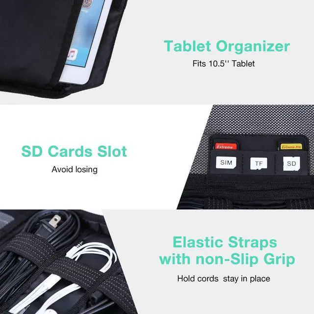 Alt view image 4 of 7 - BAGSMART Double Layer Travel Universal Cable Organizer Cases Electronics Accessories Storage Bag for 10.5'' iPad Pro, iPad air, Charger, Kindle, Black