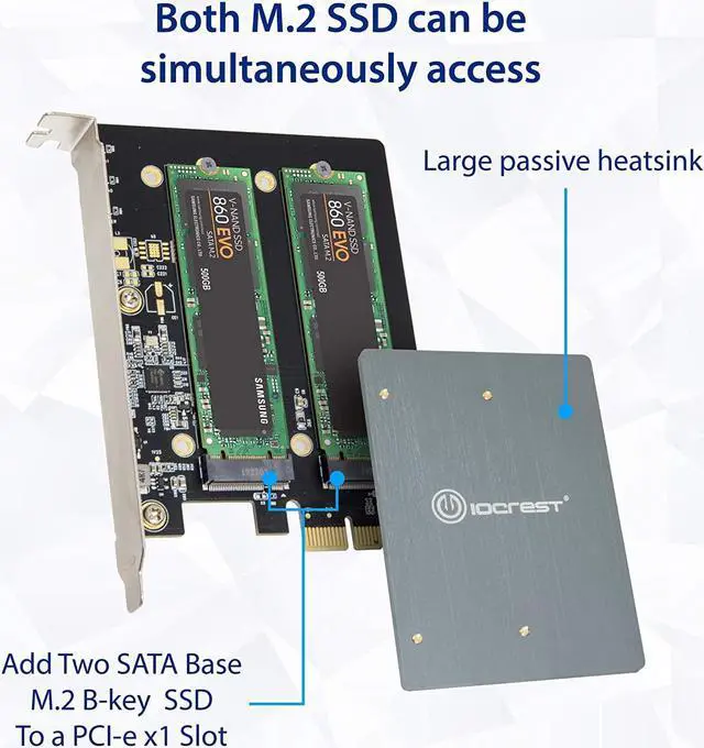Alt view image 12 of 15 - Syba Dual M.2 B-Key PCI-e 3.0 x1 Adapter with Heatsink (SI-PEX40153)