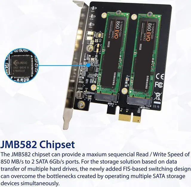 Alt view image 14 of 15 - Syba Dual M.2 B-Key PCI-e 3.0 x1 Adapter with Heatsink (SI-PEX40153)