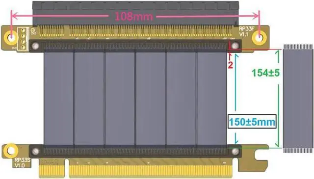 Alt view image 4 of 5 - ADT-LINK PCI-E X16 to 16X 3.0 Male to Female Riser Extension Cable Graphics Card Computer Chassis PCI Express Extender Ribbon 128G/Bps (R33SF 5CM)