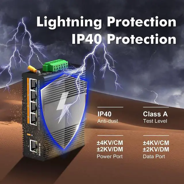 Alt view image 5 of 7 - MokerLink 5 Port PoE Gigabit Industrial DIN-Rail Ethernet Switch, 14Gbps Switching Capacity, IP40 Rated Network Switch (-40 to 185°F), with UL Power Supply