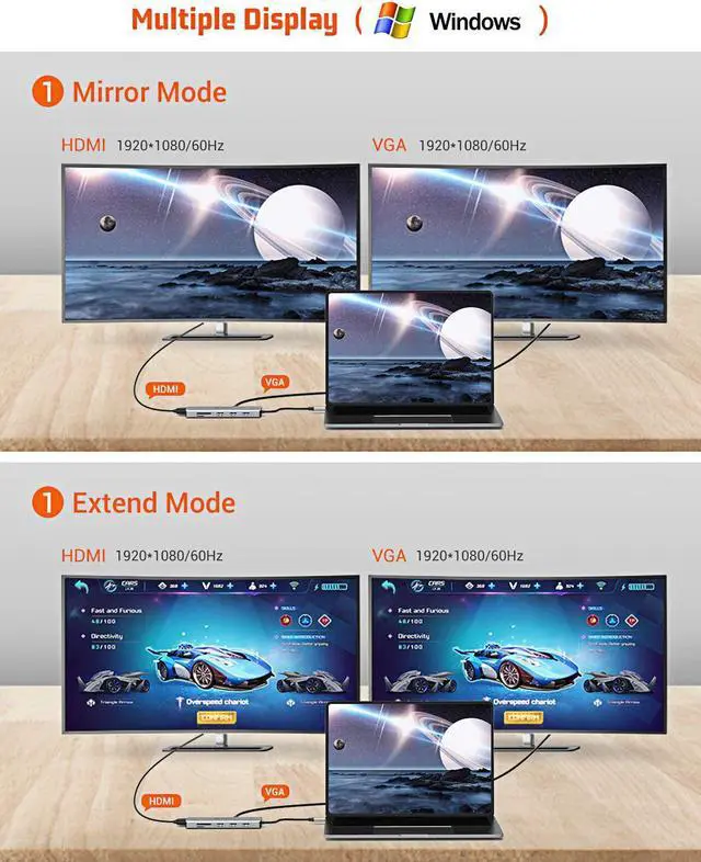 Alt view image 4 of 6 - USB C Hub, Type C Hub, TOTU 11-in-1 Adapter with Ethernet, 4K USB C to HDMI, VGA, 2 USB3.0 2 USB2.0, Micro SD/TF Card Reader, Mic/Audio, USB-C Pd 3.0, Compatible for Mac Pro and Other Type C Laptops