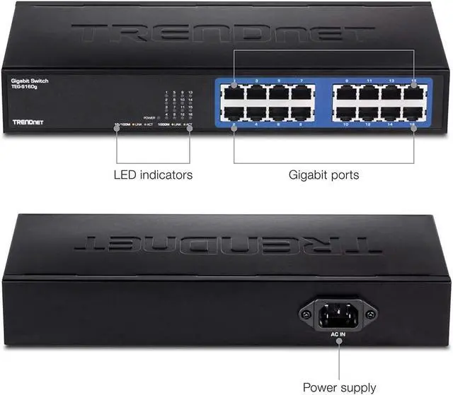 Alt view image 3 of 6 - TRENDnet 16-Port Unmanaged Gigabit GREENnet Desktop Metal Switch, Ethernet Splitter, Fanless,16 x RJ-45 Ports, 32 Gbps Forwarding Capacity, TEG-S16DG